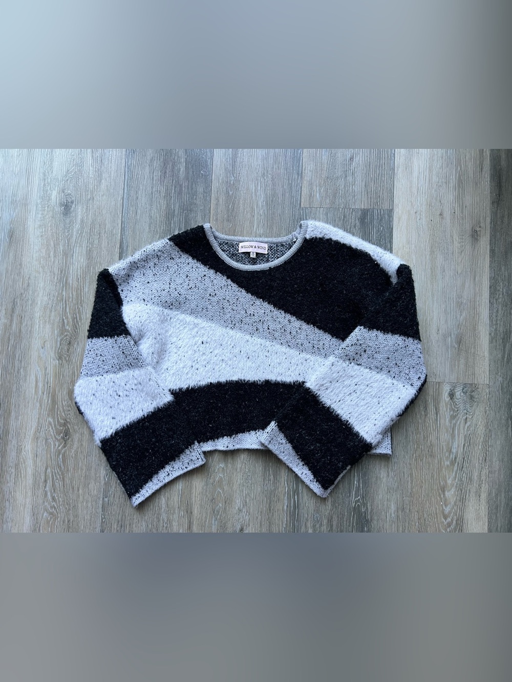 Striped Cozy Crewneck Sweater in Black and Gray